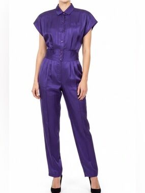 RARE 80’s Joan Walters Purple Windbreaker Pantsuit Romper with Pockets Sz 8